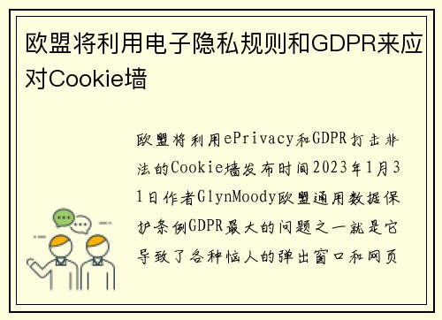欧盟将利用电子隐私规则和GDPR来应对Cookie墙 
